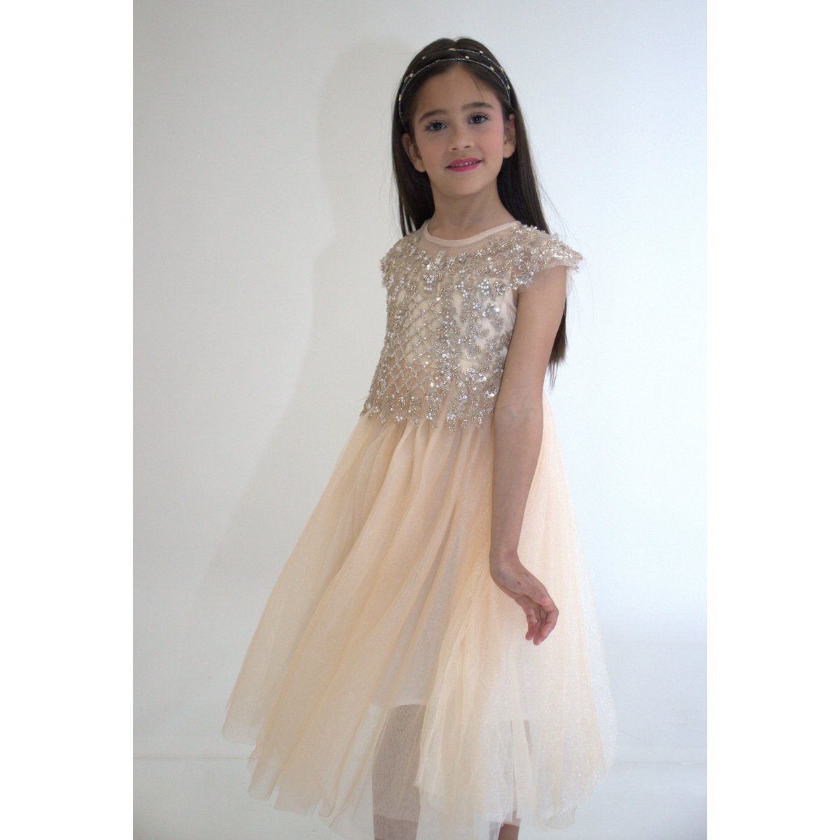 ANABELLA ceremony dress - Peach - Size: 120 cm (4/5 years)