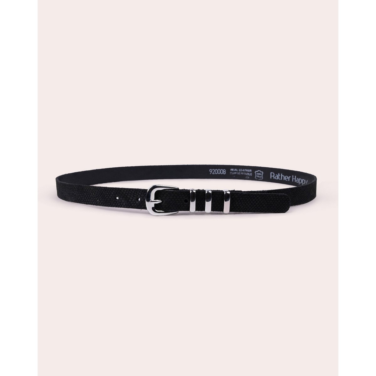 RUE | Lizard-Embossed Leather Belt with Triple Gold Loops