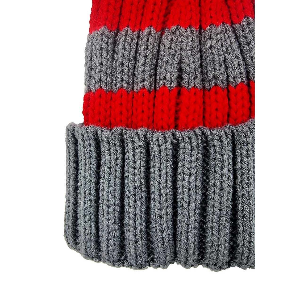 Santa hat - Red/grey striped coarse knit