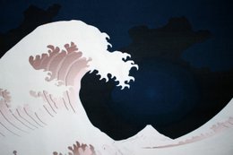 Wall hanging wave & cranes fabric 90x130 cm blue cotton