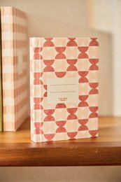Pink and cream checkered handmade pocket notebook, geometric pattern design, small portable journal