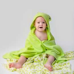 Milk&Moo Cacha Frog 100 % bomuld babybadehåndklæder med hætte, unisex, 27,5 x 47 tommer