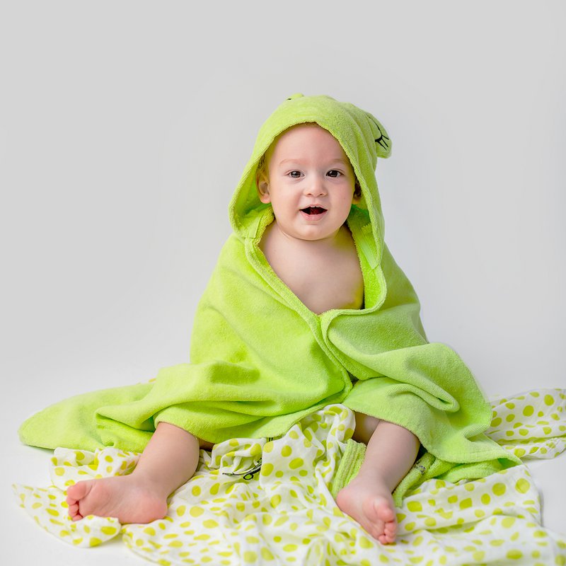 Milk&Moo Cacha Frog 100 % bomuld babybadehåndklæder med hætte, unisex, 27,5 x 47 tommer