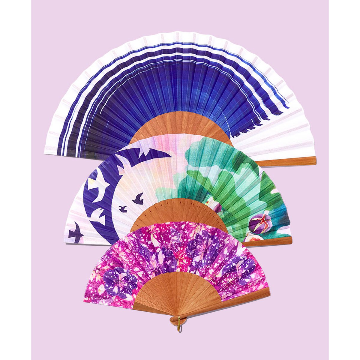 Abanico FEEL FREE  - 27 cm - Azul y blanco