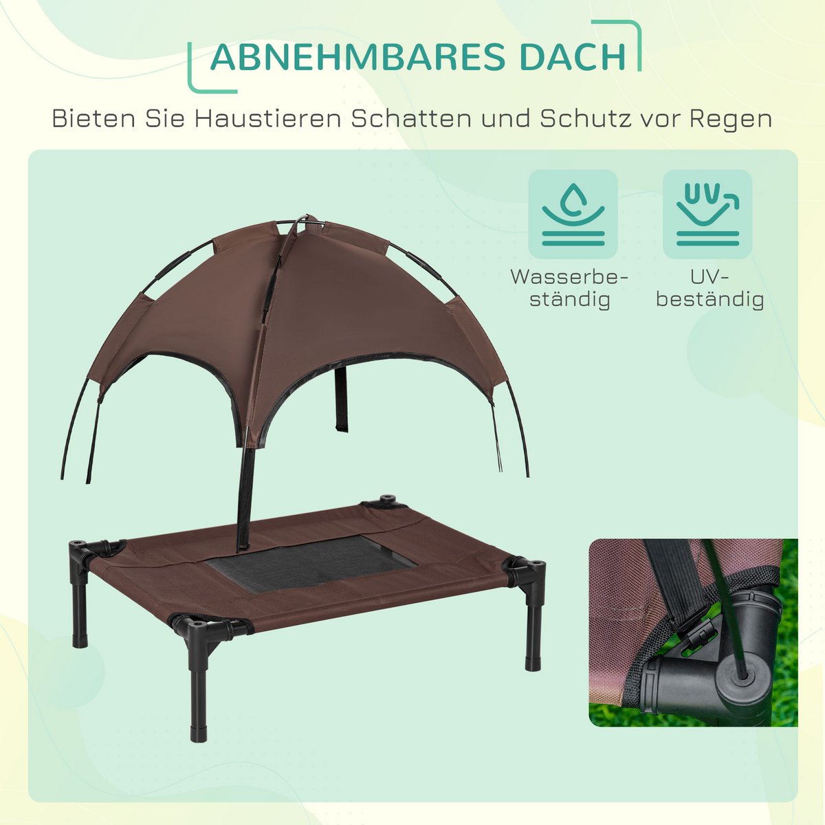 Elevated Dog Bed with Canopy, Pet Bed, Outdoor Dog Lounger with Roof, Breathable, Taffeta Fabric for Camping Gray 92 x 76 x 90 cm