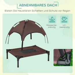 Elevated Dog Bed with Canopy, Pet Bed, Outdoor Dog Lounger with Roof, Breathable, Taffeta Fabric for Camping Gray 92 x 76 x 90 cm
