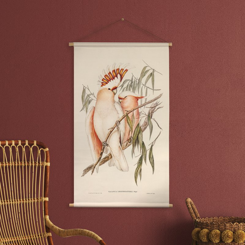 Póster textil con cordón de cuero - Ilustración cacatúa inka - tela de pared