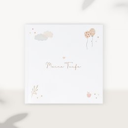Baptism photo album, 21 x 21 cm, with handwritten text and floral design.