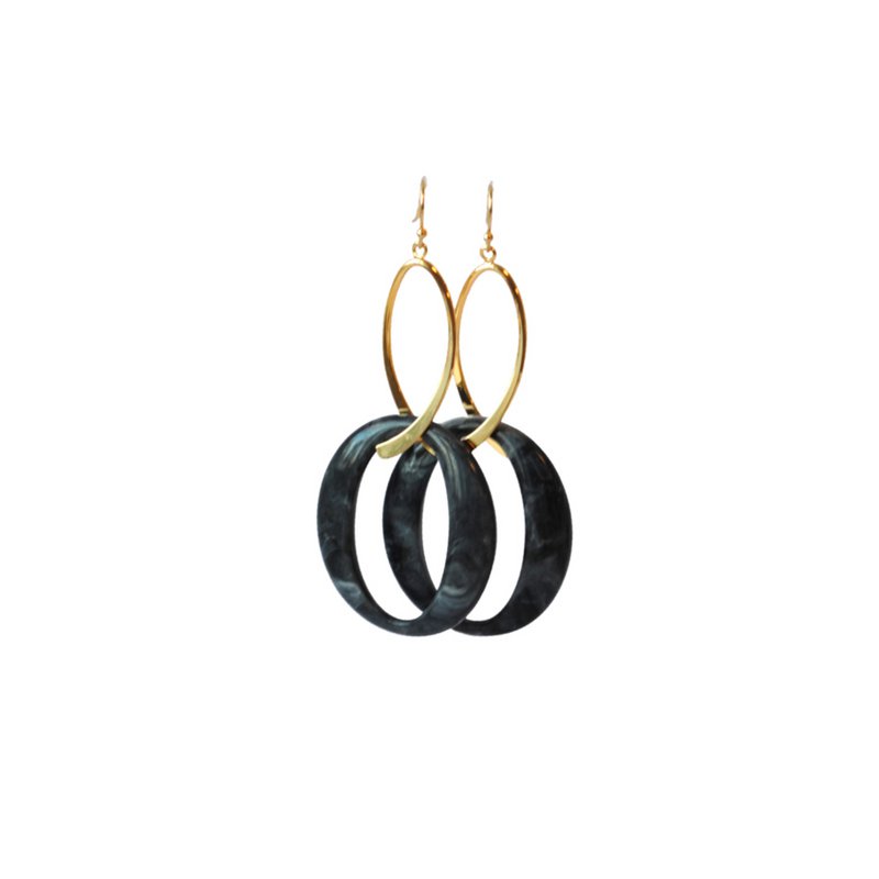 Orecchini con raccordo placcato oro 24k o placcato argento e pendente nero/grigio
