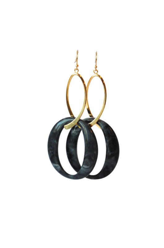 Orecchini con raccordo placcato oro 24k o placcato argento e pendente nero/grigio