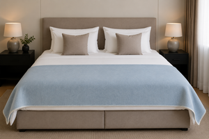 Wool bed runner BLUE FOG - 130 x 250 cm