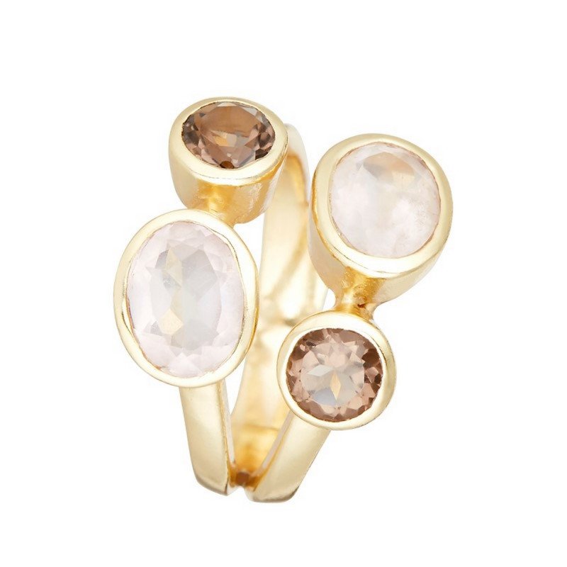 “Thaïs” ring van rozenkwarts en rookkwarts