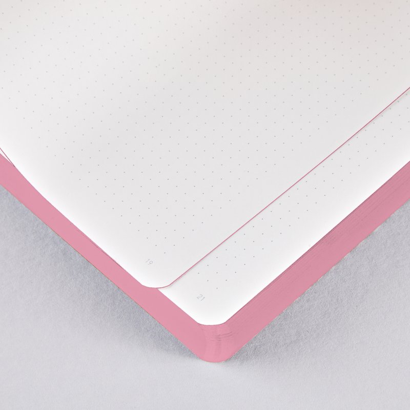 Voyager L Licht - Wolk | Notitieboekje A5+ | Gestippeld dagboek | 3,5 mm puntraster | 176 genummerde pagina's | 120g Premium-Papier | leer rosé | met pen- en smartphonehouder Cloud |  geproduceerd in Duitsland