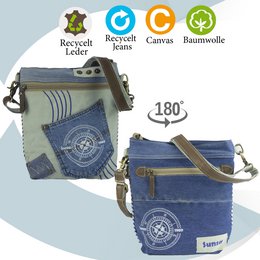 Bolso de hombro sostenible de mujer Sunsa. Bolso bandolera hecho de jeans reciclados y lona (canvas). Bolso estilo retro vintage. Bolso bandolera para mujer con motivo marinero