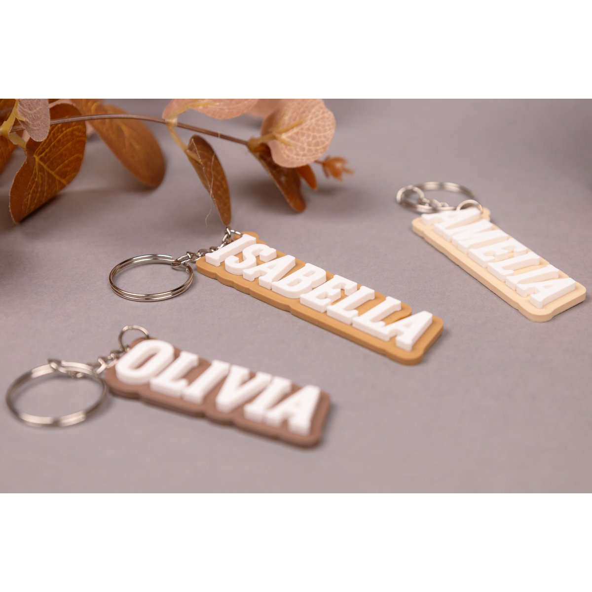 Custom Name Keychain - Personalized Keyring - Sustainable Gift for Her, Him, or Kids - Neutral Tone Bag Charm, School Graduation Gift