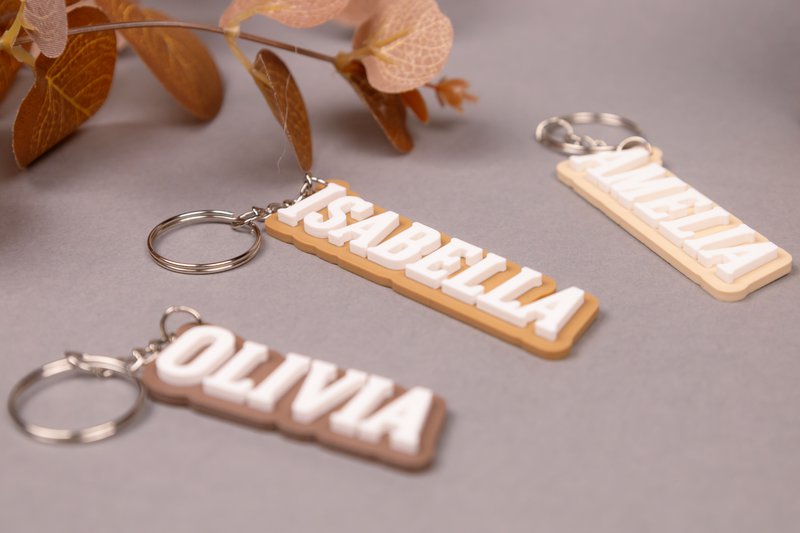 Custom Name Keychain - Personalized Keyring - Sustainable Gift for Her, Him, or Kids - Neutral Tone Bag Charm, School Graduation Gift