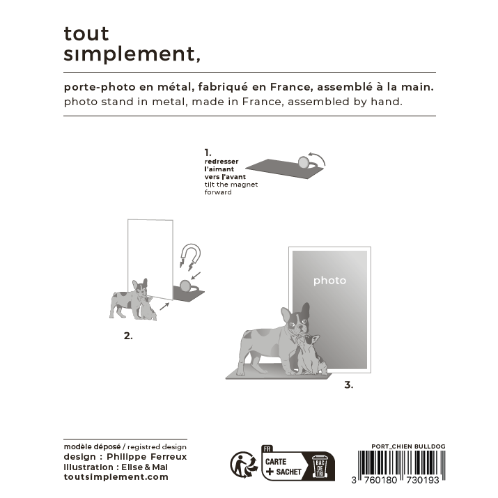 portafoto magnetico in metallo - bulldog francese