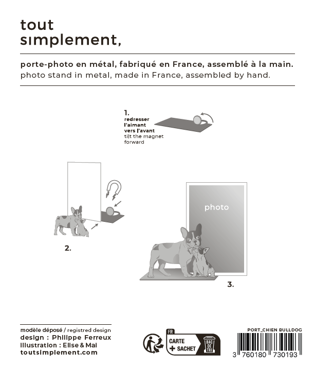 portafoto magnetico in metallo - bulldog francese