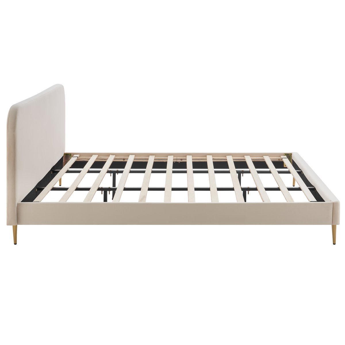 Upholstered bed with beige velvet cover 180x200 cm