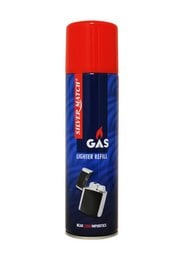 Silver match gas bottle, 250 ml, for camping stoves and gas stoves, in a red and blue canister.
