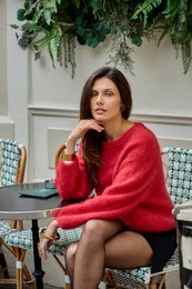 Pull col rond manches raglan en 76% mohair et laine
