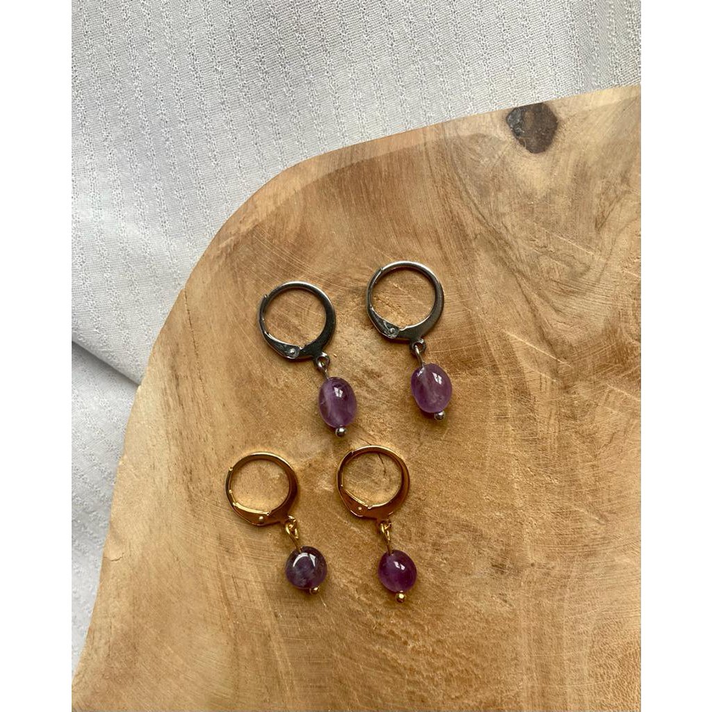 Natural Stone Earrings Stainless Steel gold/silver 'Amethyst'