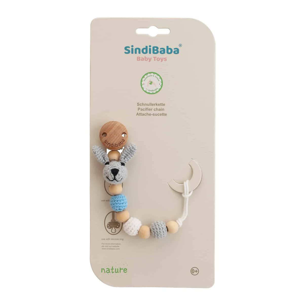 Cadena chupete de ganchillo conejito BOBBY en azul