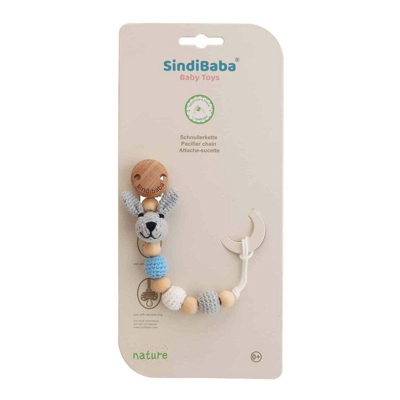 Crocheted pacifier chain rabbit BOBBY in blue