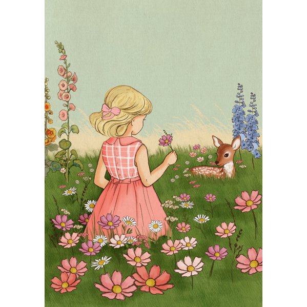 Ansichtkaart Flower Field Girl