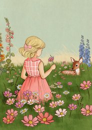 Ansichtkaart Flower Field Girl