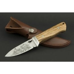 ED MAHONY Red Deer, couteau de chasse par Detlef Ritter, avec dessin d'art de 2 cerfs rouges sur la lame
