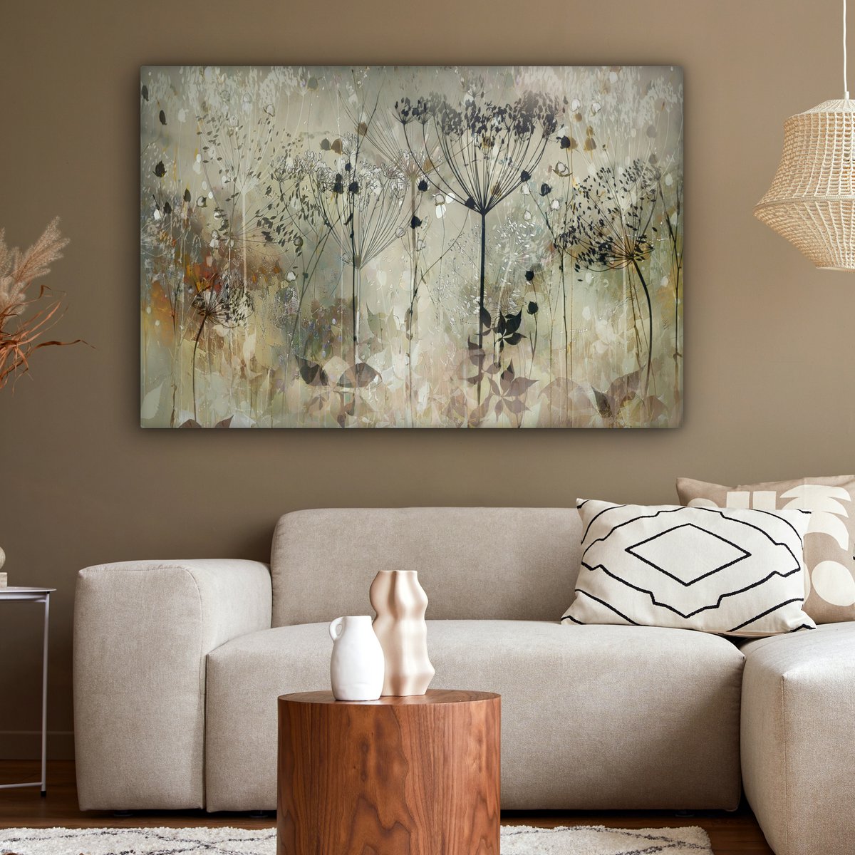Pintura de lona - Decoración de pared - Flores - Gris - Naturaleza - Arte