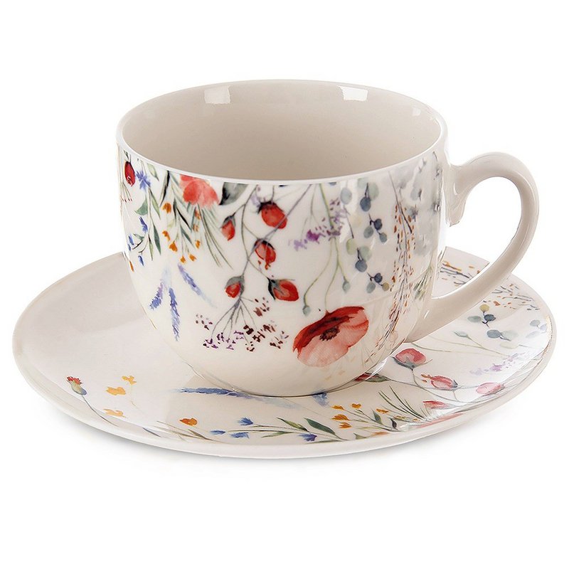 Tasse und Untertasse Porzellan weiße Mohn 260 ml