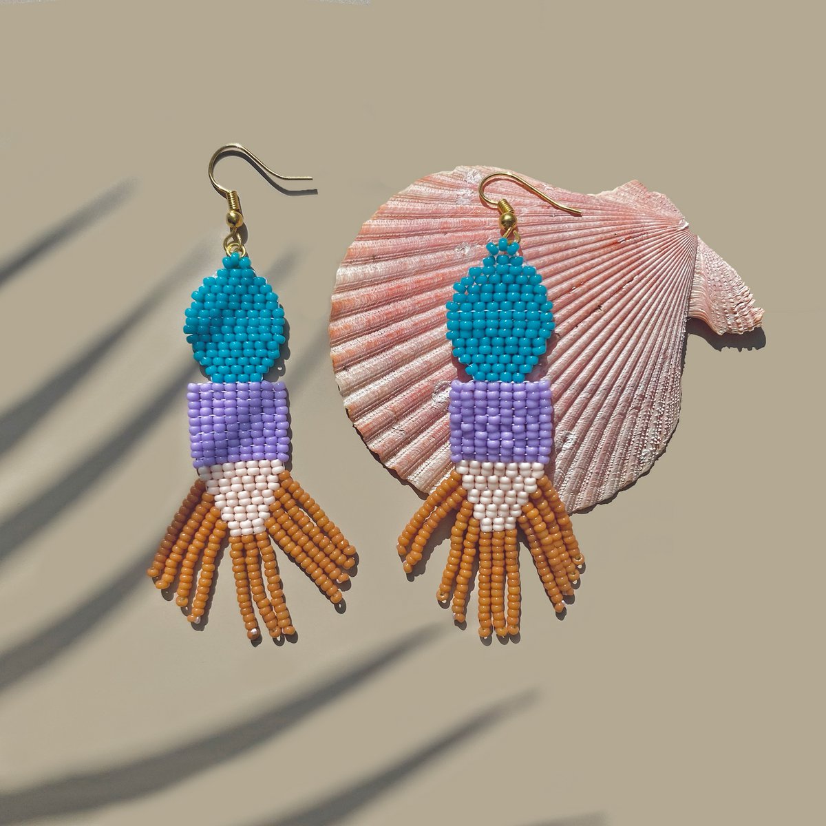Folk, ręcznie robione kolczyki - Party Violet Terracotta Turquoise