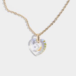 Collier pendentif coeur vintage chaîne plaquée or, cristal pendentif détail lune