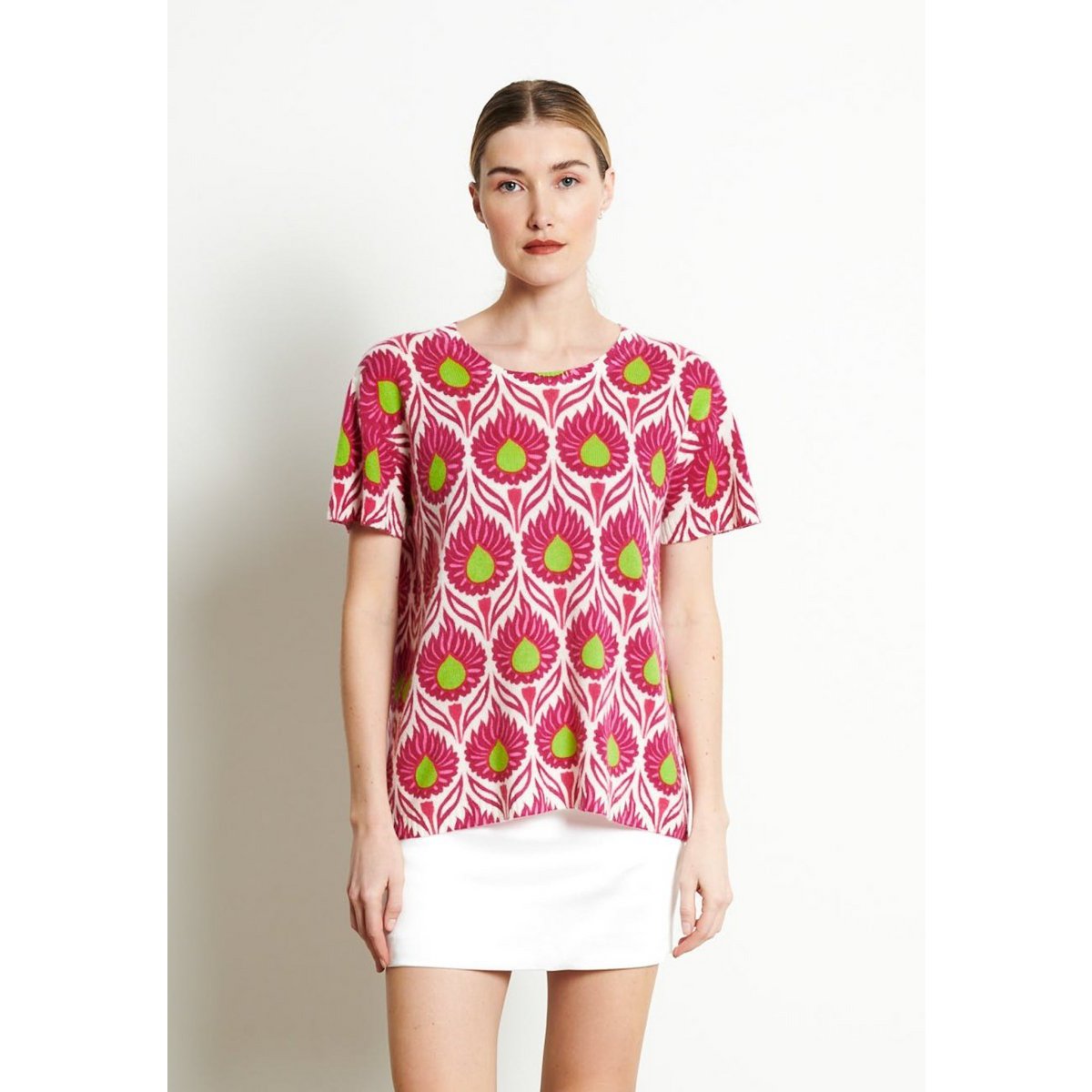 Ria 12 t-shirt stampa floreale in cashmere bianco ecru