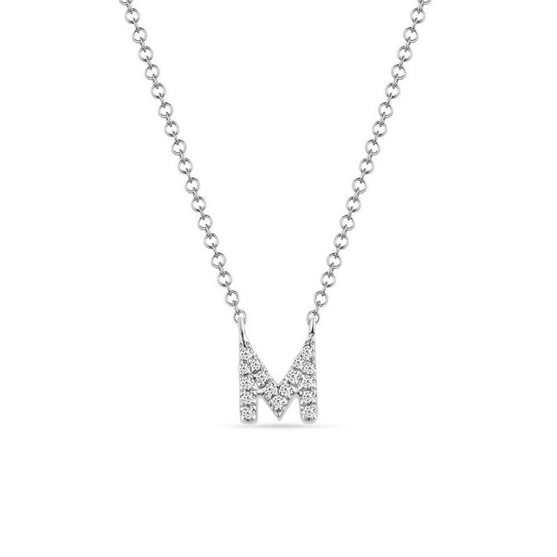 Necklace Letter "M", 14K white gold with diamonds