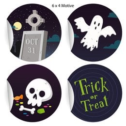 The product is a set of 24 cool Halloween stickers featuring ghosts, skulls, and the text "Trick or Treat". The stickers are made of matte paper and measure approximately 45mm in diameter. The stickers come in 5 different variants, with 24 stickers per sheet.
The key details that can be used for semantic search are:
- Colors: blue, matte
- Materials: paper
- Style: Halloween, ghost, skull
- Shape: round (45mm diameter)
- Text: "Trick or Treat"
This description provides enough information about the product's key features to enable effective semantic search for items related to Halloween, ghosts, skulls, and trick-or-treating.