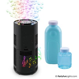 A bubble machine with light and sound effects, suitable for all ages, powered by batteries and designed for outdoor play.