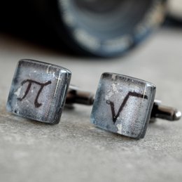 Science cuff links with math symbols Pi and square root, Grey color, Wedding accessories for men