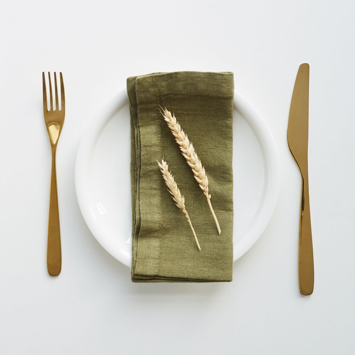 Set di 2 tovaglioli in lino verde oliva Martini