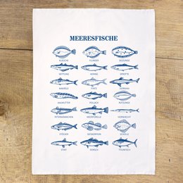 Cotton tea towel "Sea Fish" maritime - blue and white