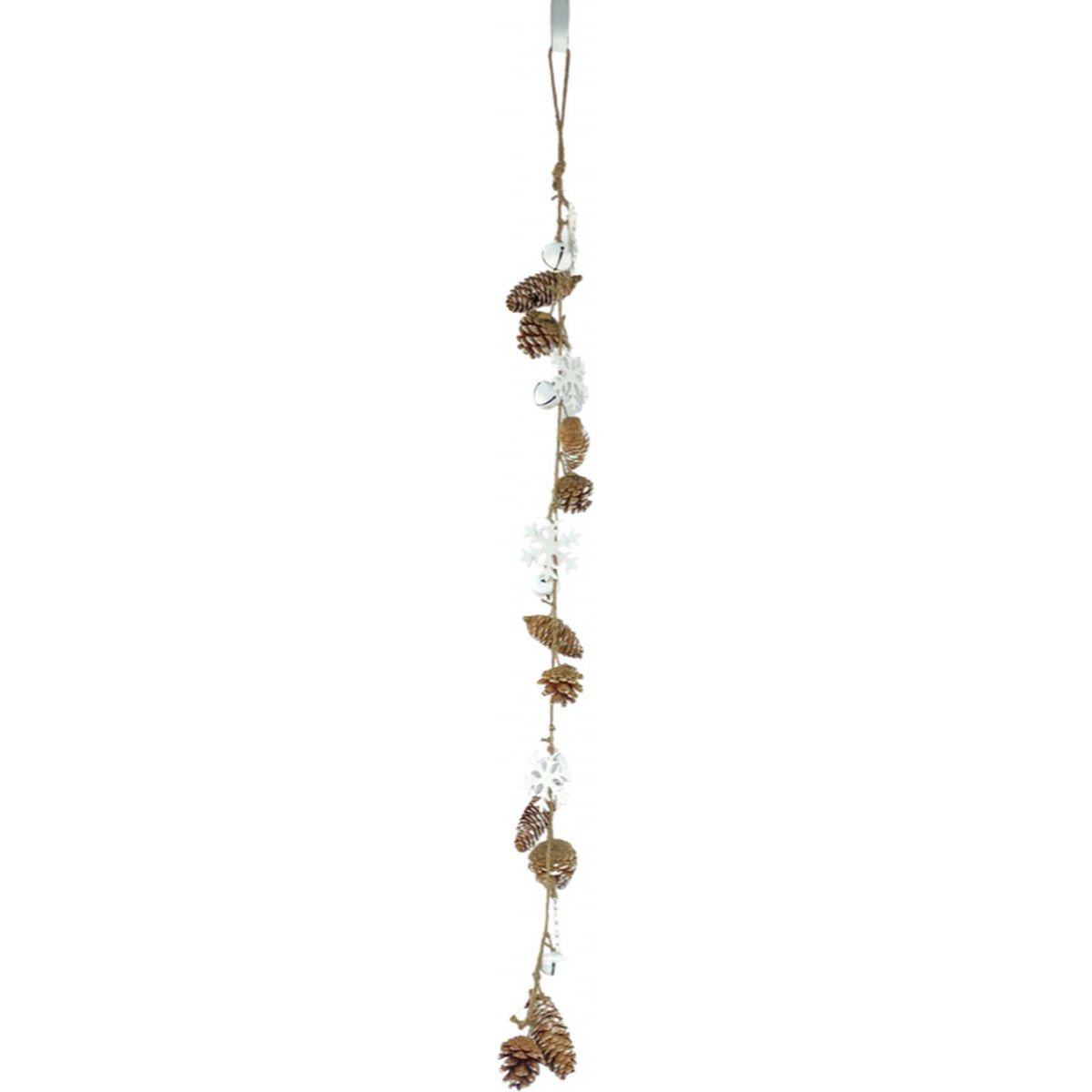 Guirlande décoration de Noël - Guirlande Pomme de Pin Flocon | 75cm | Guirlande de Noël extra longue en matériaux naturels | blanche