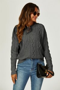 Kabelknit -Crew -Hals -Jumper in dunkelgrau
