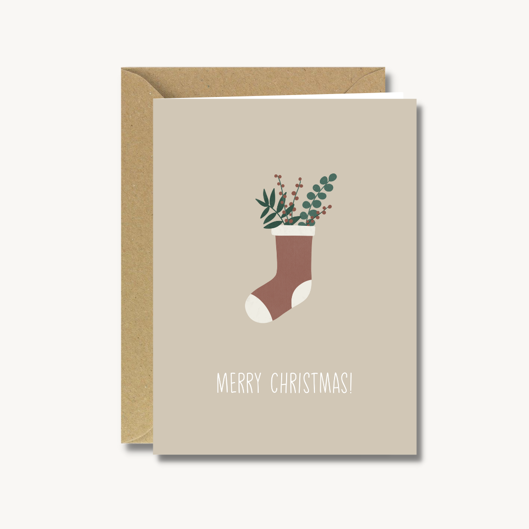 Kerstkaart met envelop - Merry Christmas sock