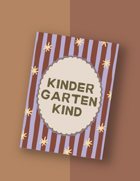 Kindergarten child postcard, striped design, white daisies, red white stripes, text card