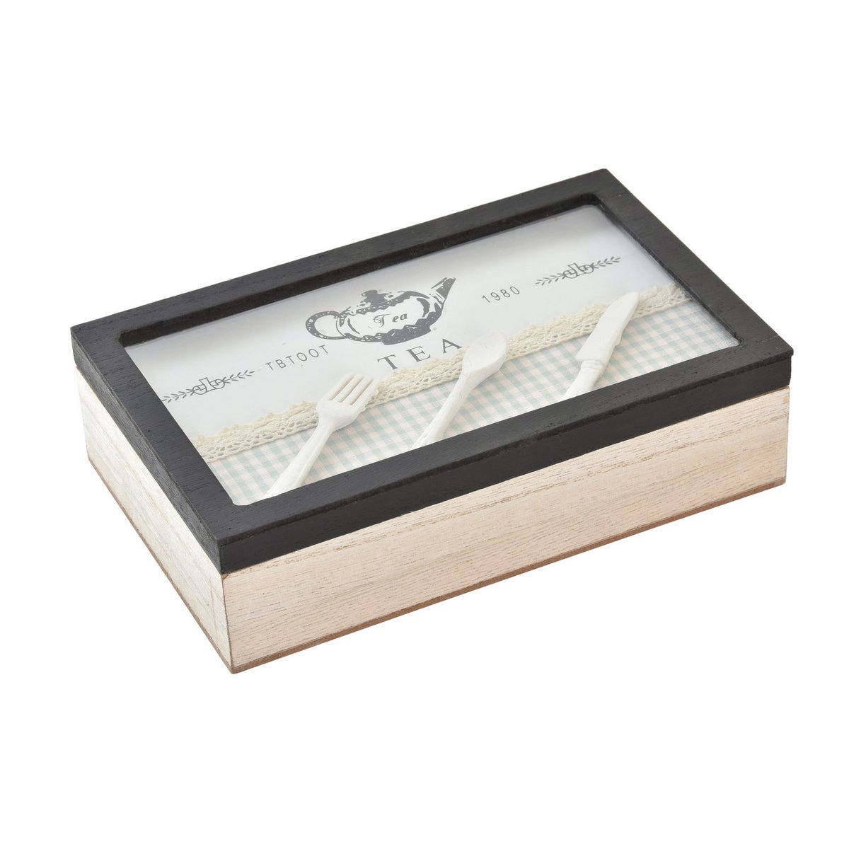 CAJA MADERA 24X15X6 CAFE VICHY VERDE MENTA PC196448