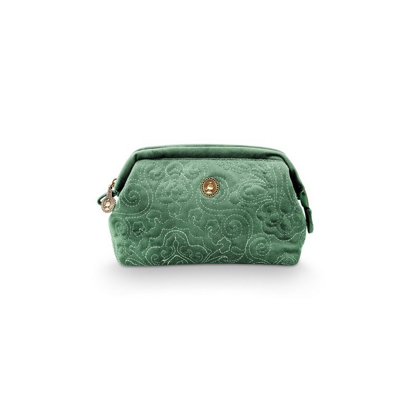Neceser - S - Terciopelo bordado - Verde - 19x12x8,5cm