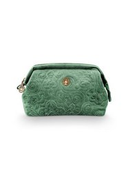 Toiletry bag - S - Embroidered velvet - Green - 19x12x8.5cm