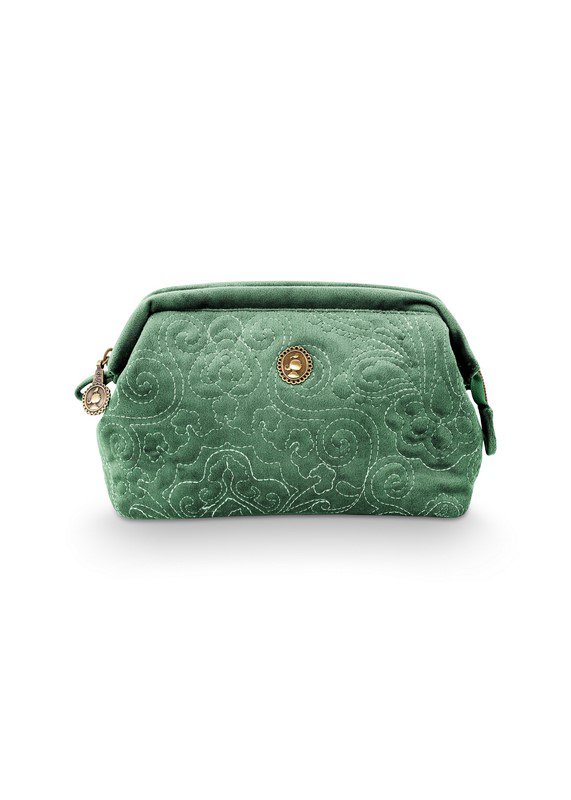 Toiletry bag - S - Embroidered velvet - Green - 19x12x8.5cm